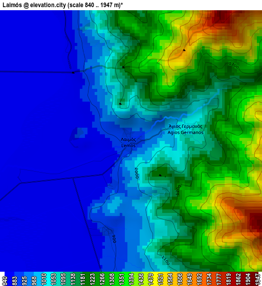 Laimós elevation map