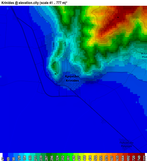 Krinídes elevation map