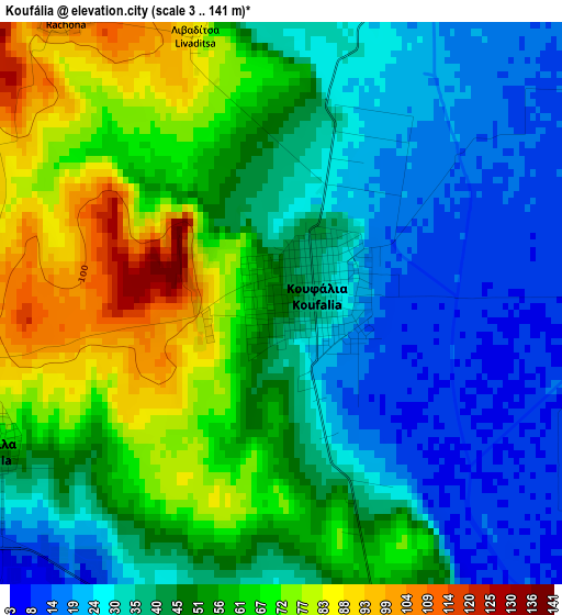 Koufália elevation map