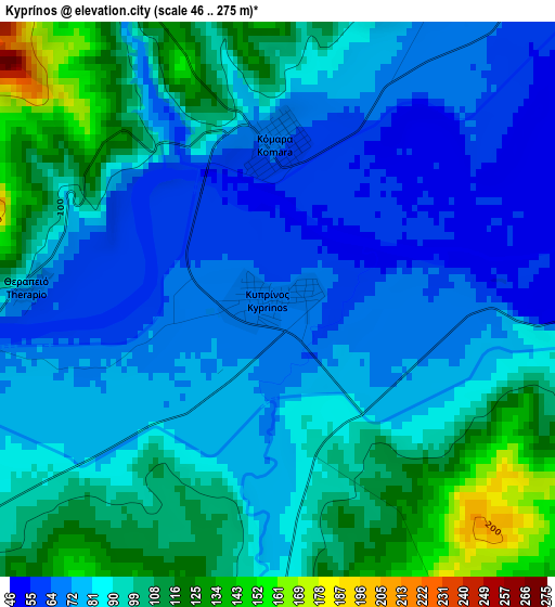 Kyprínos elevation map