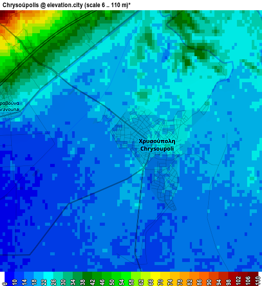 Chrysoúpolis elevation map