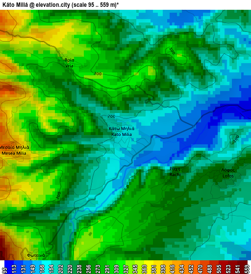 Káto Miliá elevation map