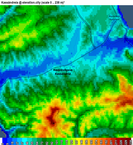 Kassándreia elevation map