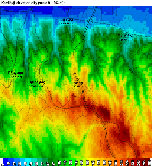 Kardiá elevation map