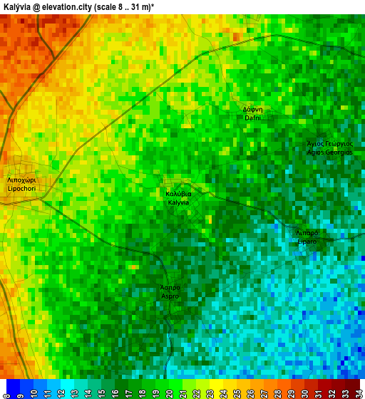 Kalývia elevation map