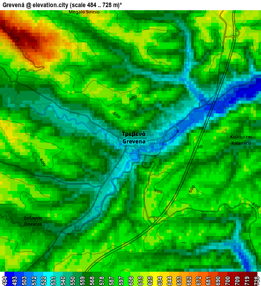 Grevená elevation map