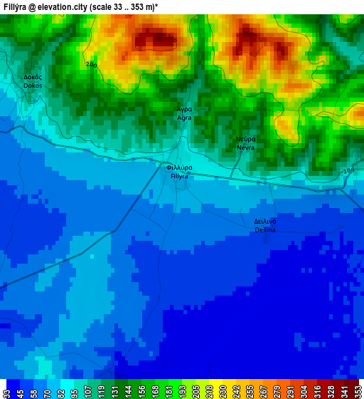 Fillýra elevation map