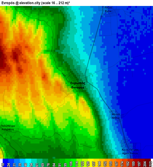 Evropós elevation map