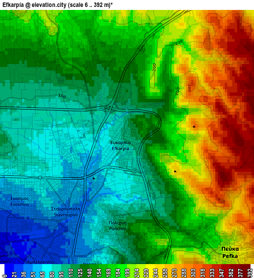 Efkarpía elevation map