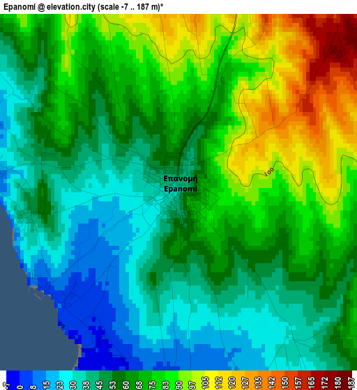 Epanomí elevation map