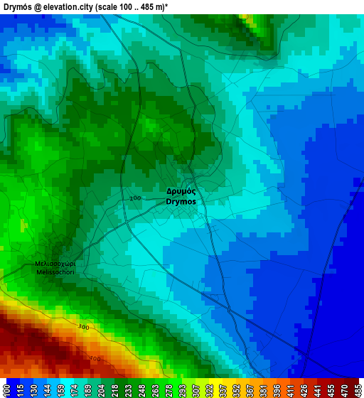 Drymós elevation map