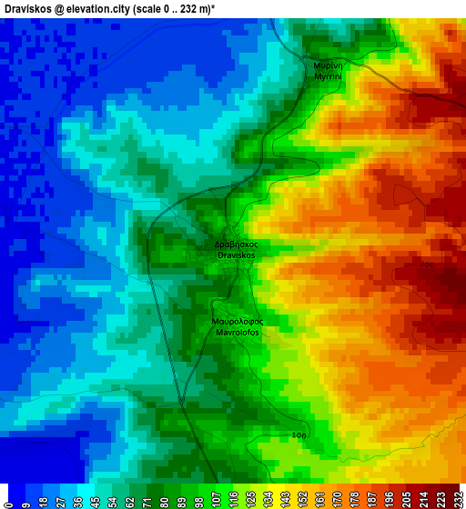 Dravískos elevation map