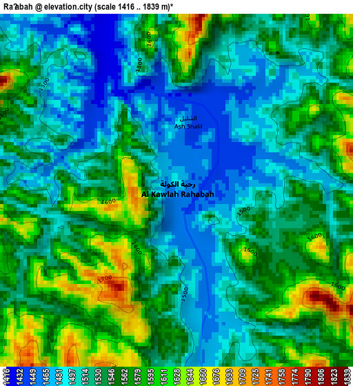 Raḩabah elevation map