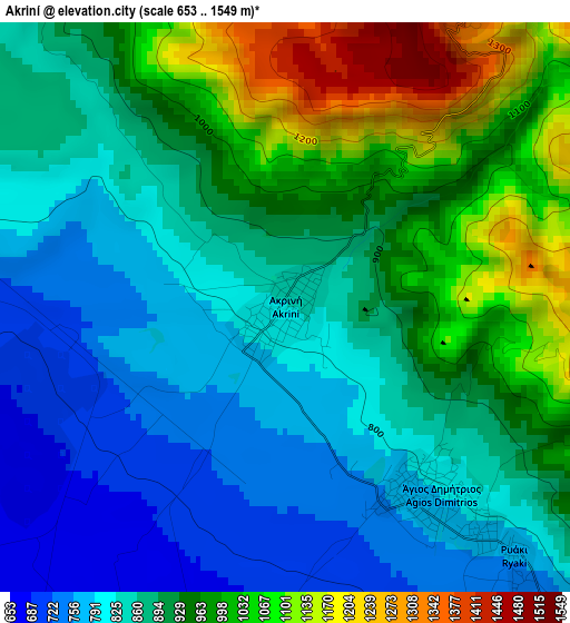 Akriní elevation map