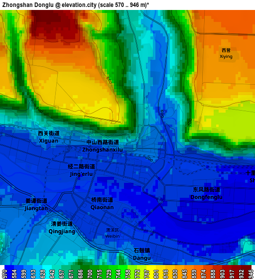 Zhongshan Donglu elevation map