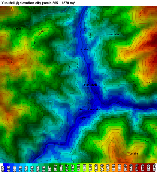 Yusufeli elevation map