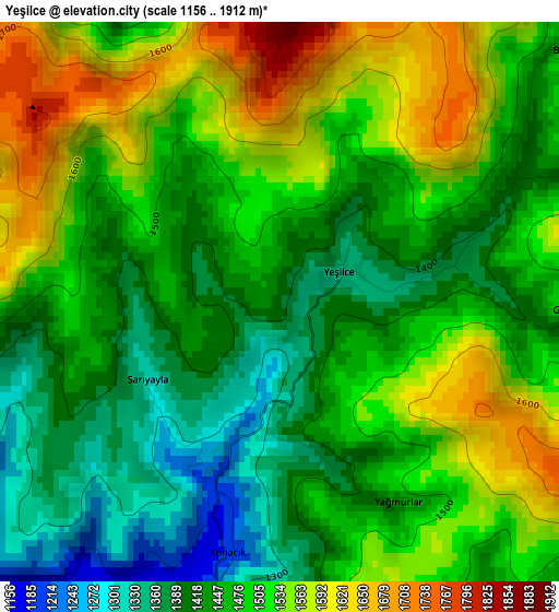 Yeşilce elevation map