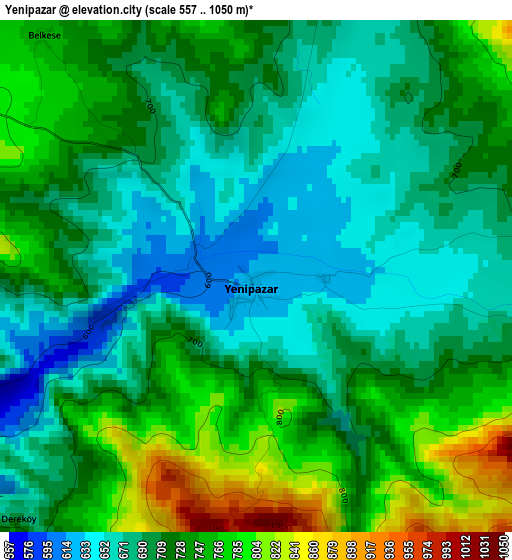 Yenipazar elevation map