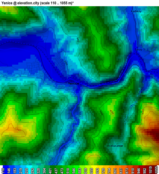 Yenice elevation map