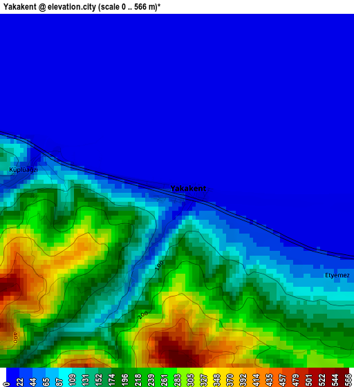 Yakakent elevation map