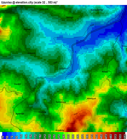 Uzunisa elevation map