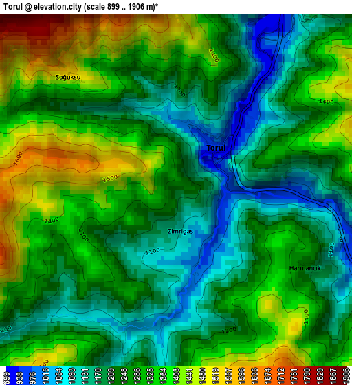 Torul elevation map