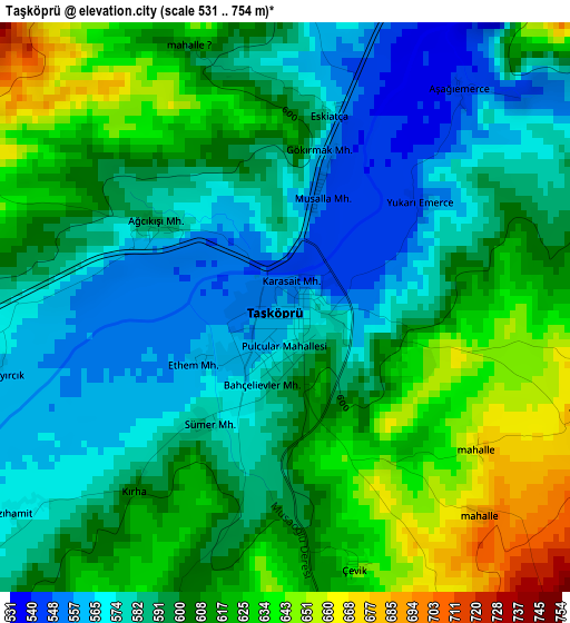 Taşköprü elevation map