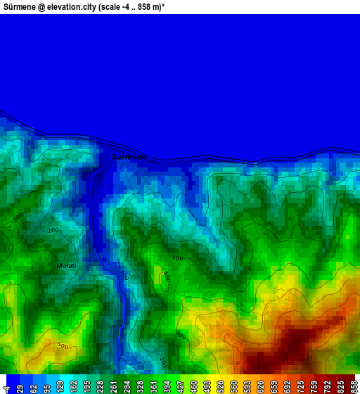 Sürmene elevation map