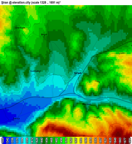 Şiran elevation map