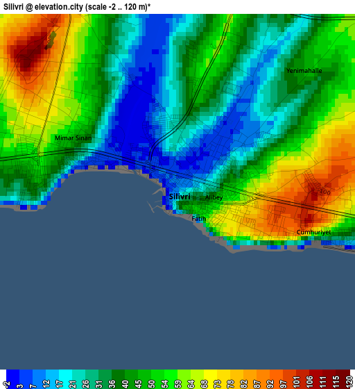 Silivri elevation map