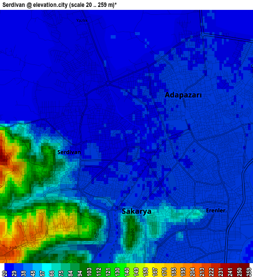 Serdivan elevation map