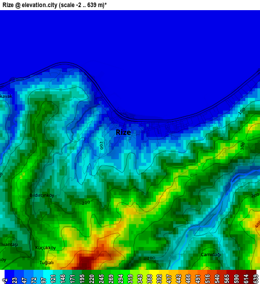 Rize elevation map