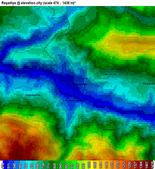 Reşadiye elevation map