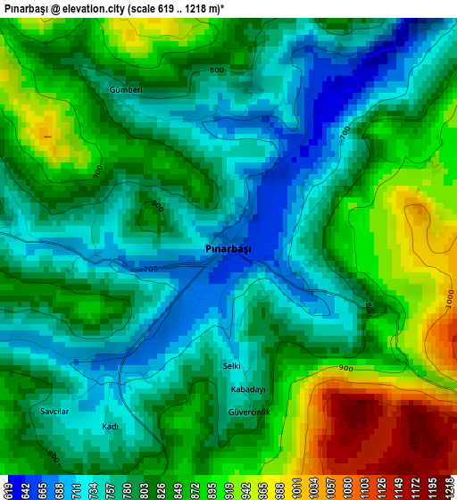 Pınarbaşı elevation map