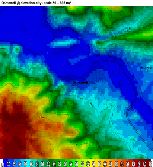 Osmaneli elevation map