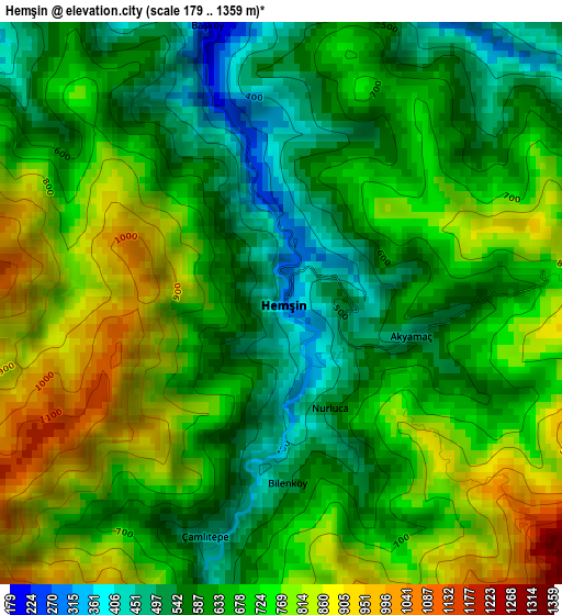 Hemşin elevation map