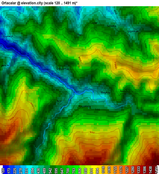 Ortacalar elevation map