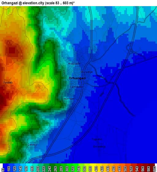 Orhangazi elevation map