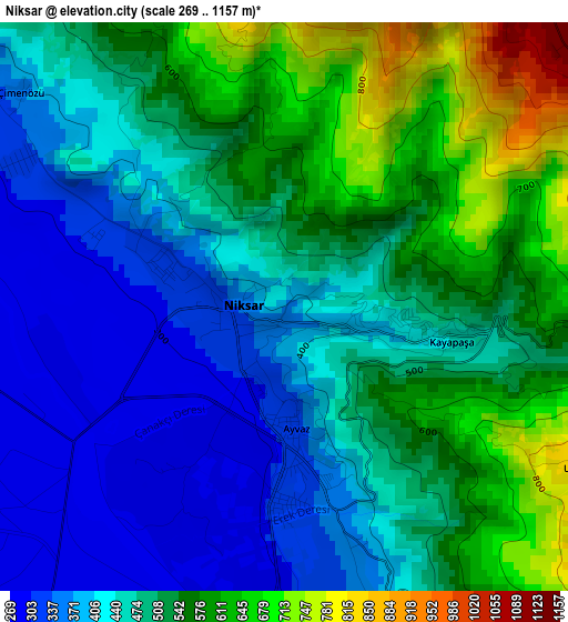 Niksar elevation map