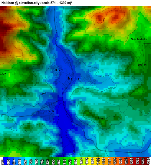 Nallıhan elevation map