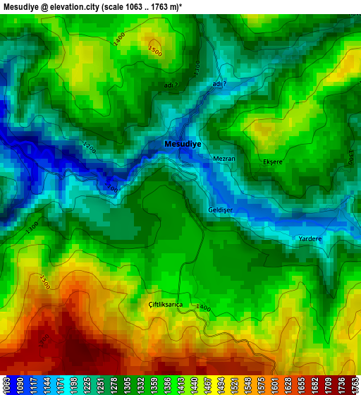 Mesudiye elevation map