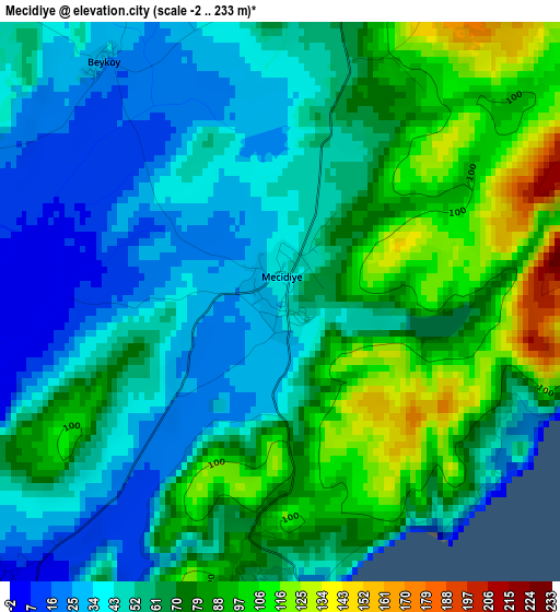 Mecidiye elevation map