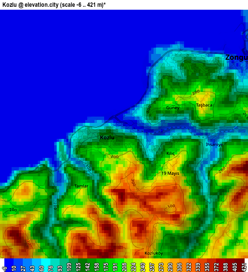 Kozlu elevation map