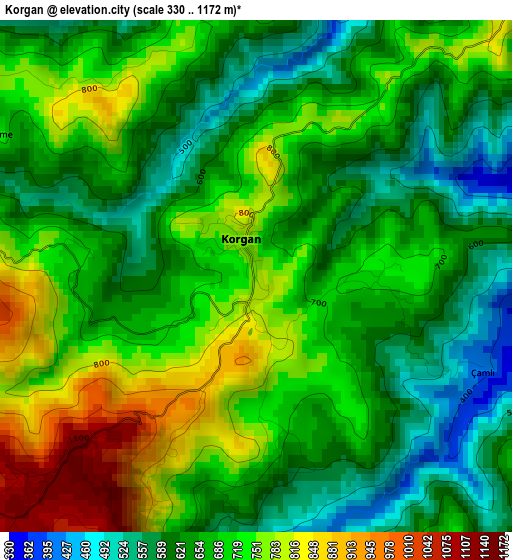 Korgan elevation map