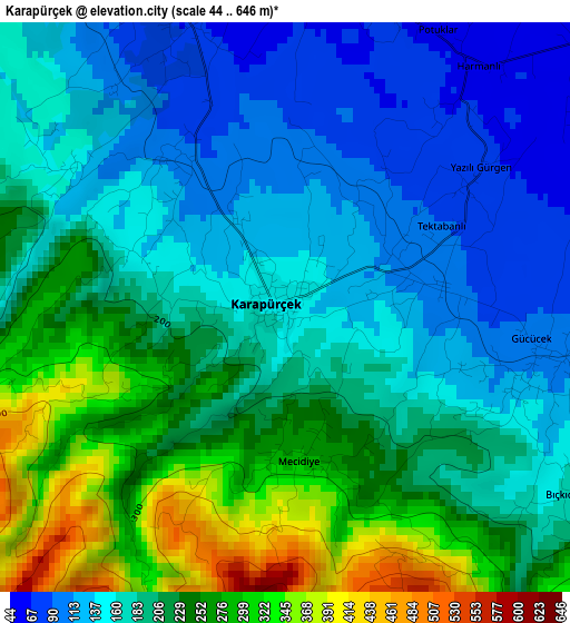 Karapürçek elevation map