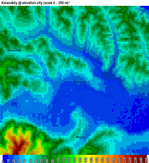 Karacaköy elevation map