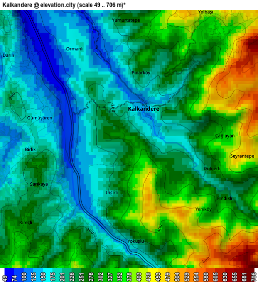 Kalkandere elevation map