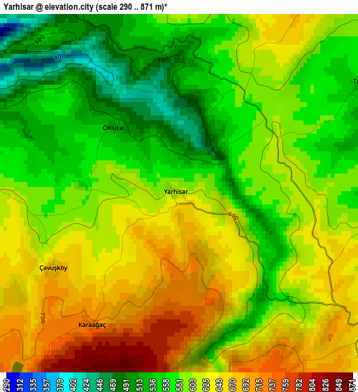 Yarhisar elevation map