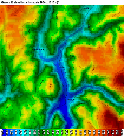 Güvem elevation map