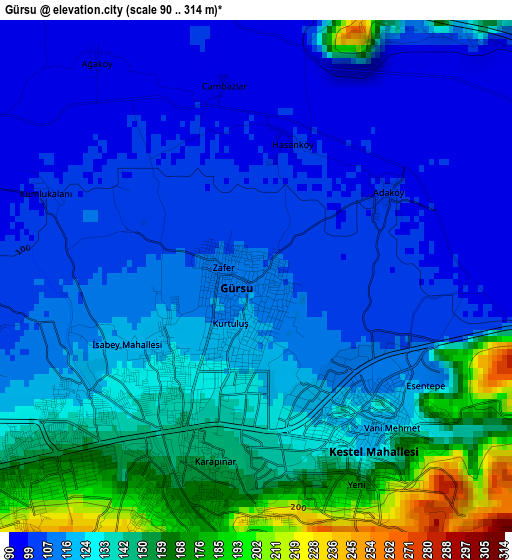 Gürsu elevation map